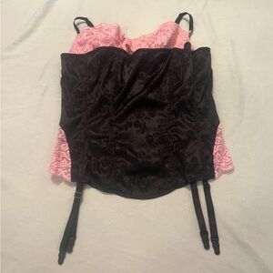 - Fredricks of Hollywood black and pink corset with attached bra. Size 38